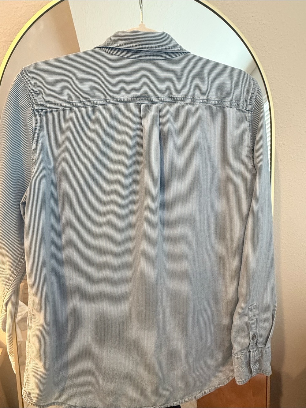 Chaps Light Blue Pinstripe Cotton Button-Up Shirt - Picture 3 of 6